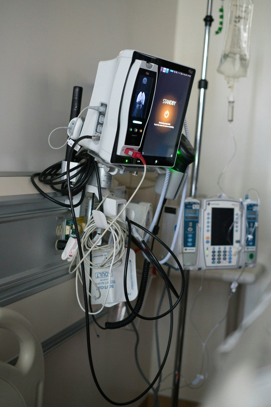 Medical equipment in a hospital room
