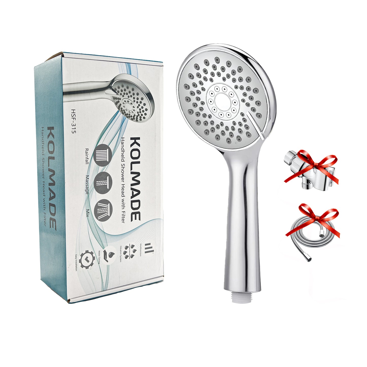 KOLMADE Filtered Handheld Shower Head Set For Hard Tap Water Filtration Smell Remove
