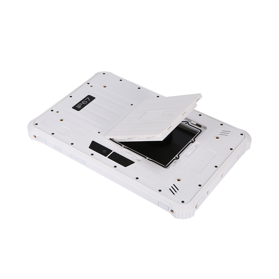 White electronic device with a screen on a white background