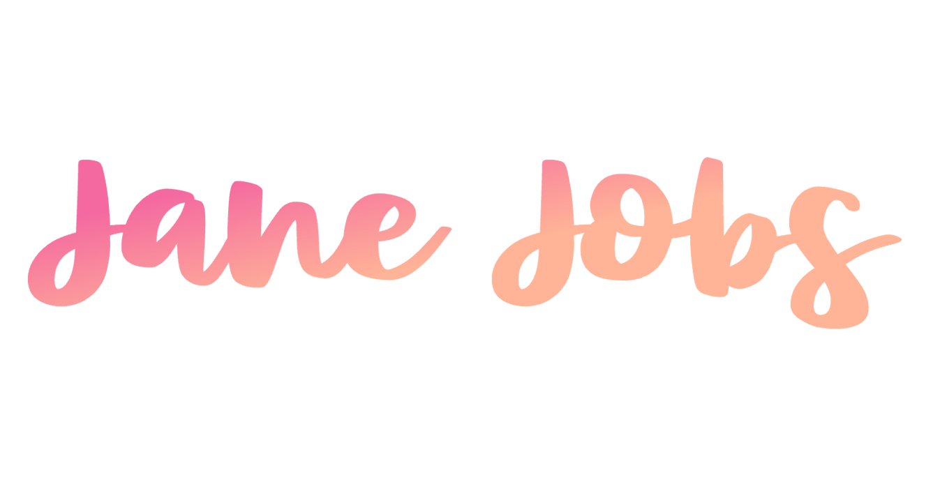 Gradient 'Jane Jobs' text on a white background