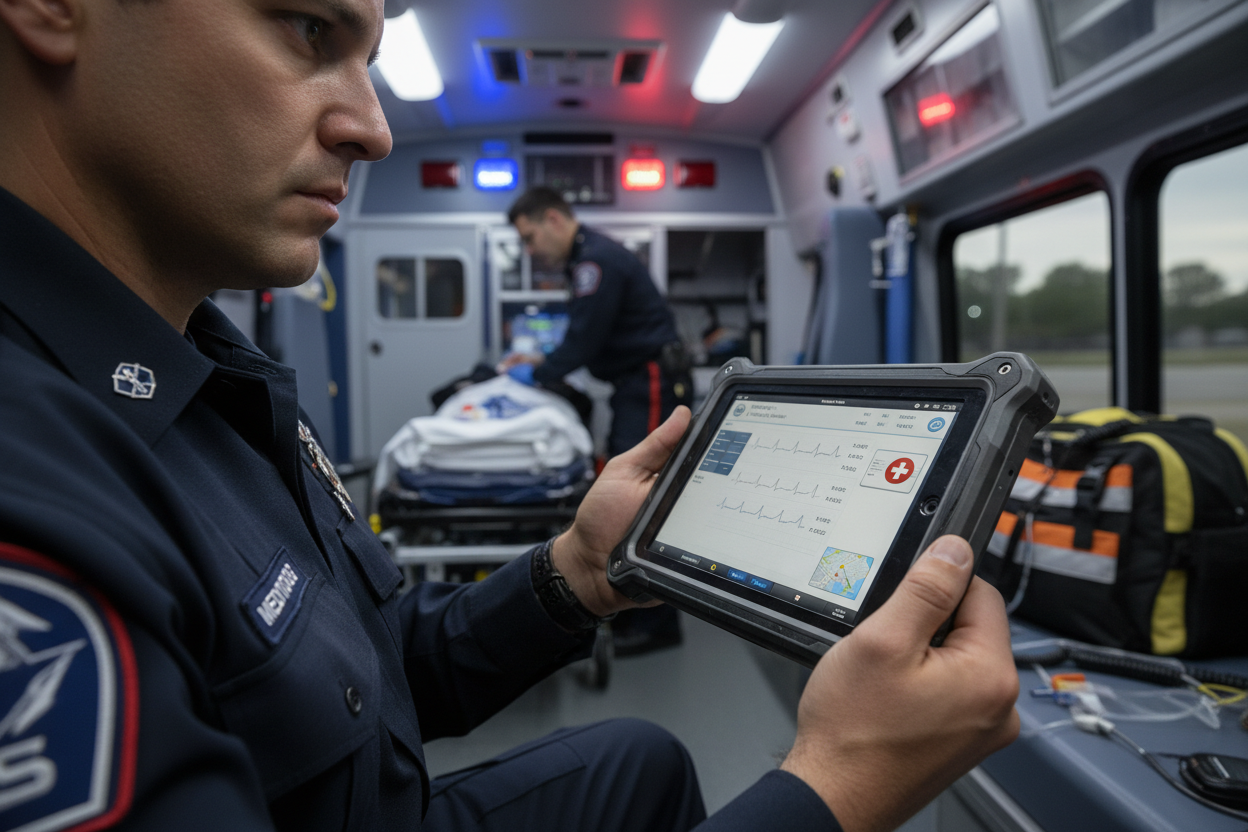 rugged tablet used by an EMS team